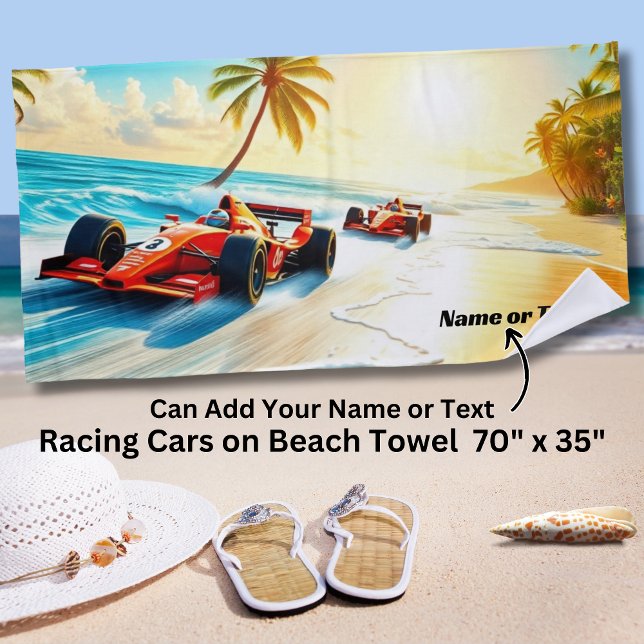Name, Racing Cars on the Sand Beach Towel (Creator Uploaded)