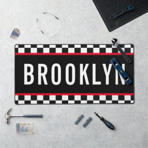 Name Racing Red White Black Chequerboard Pattern Desk Mat