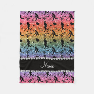 Name rainbow glitter field hockey hearts bow fleece blanket