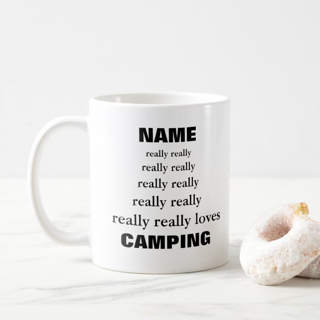 Name really really really loves Subject Camping Coffee Mug (With Donut)