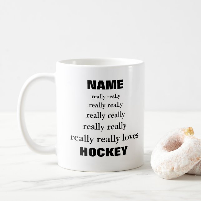 Name really really really loves Subject Hockey Coffee Mug (With Donut)