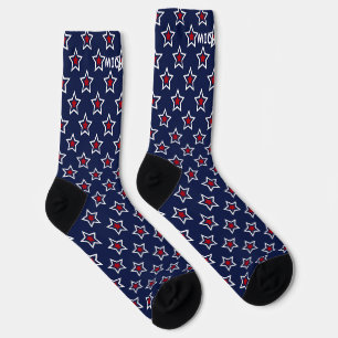 Name, Red and White Stars on Navy Blue Socks