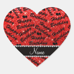 Name red glitter happy birthday balloons heart sticker