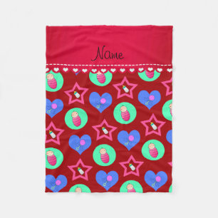 Name red hearts dots stars baby rattle bottle fleece blanket