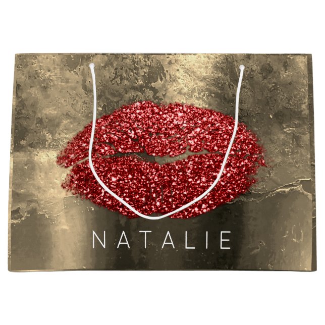 Name Red Kiss Lips Gold Rose Makeup Grunge Large Gift Bag (Front)