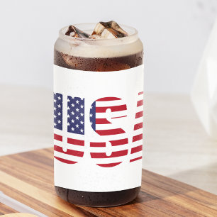 Name, Red White Blue USA Stencil 16oz. Can Glass