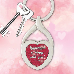 Name, Red & White Valentine Twisted Heart Metal Key Ring