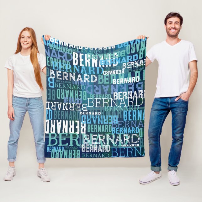 Name Replicated in Shades of Coastal Blue  Fleece Blanket (In Situ)