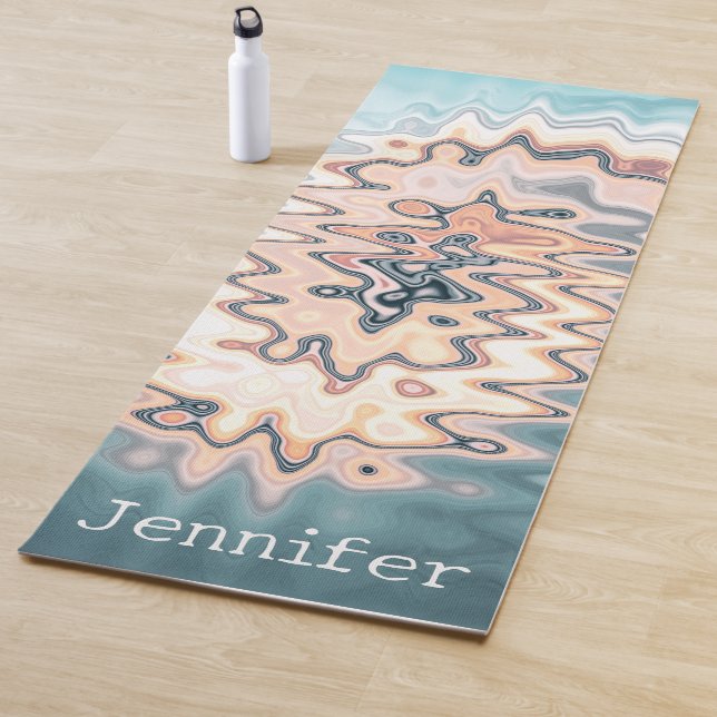 Name Retro Liquid Swirl Pastel Pattern Boho Yoga Mat (In Situ)