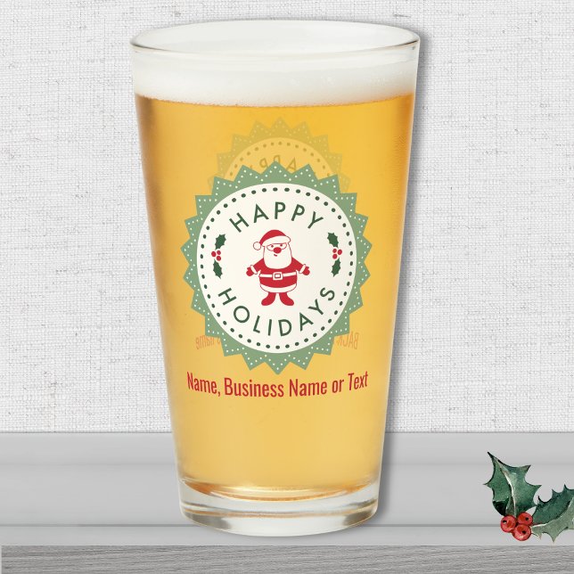 Name, Retro Starburst Happy Holidays, 16oz. Pint Glass (Creator Uploaded)