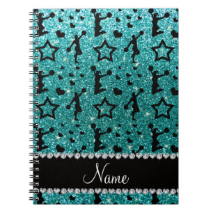 Name robin egg blue glitter stars cheerleading notebook
