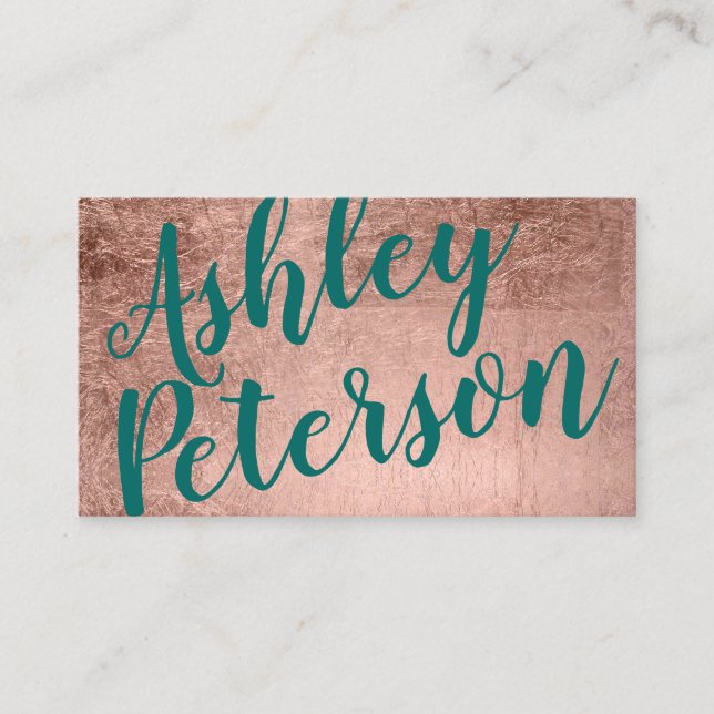 Name rose gold green hair makeup typography business card (Front)