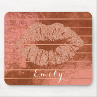 Name Rose Gold Metallic Copper Stripes Lips Kiss