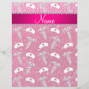 Name rose pink glitter nurse hats silver caduceus flyer