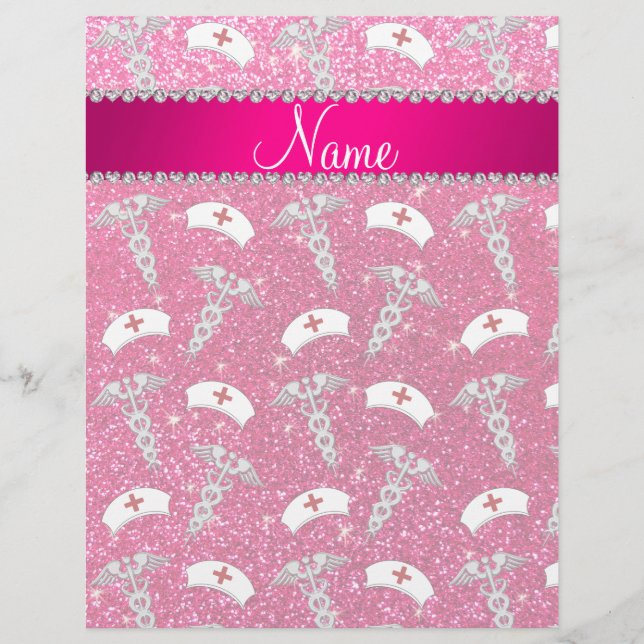Name rose pink glitter nurse hats silver caduceus flyer (Front)