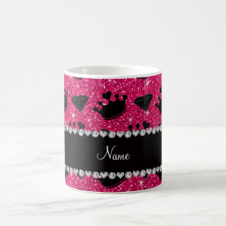 Name rose pink glitter princess crowns diamonds coffee mug