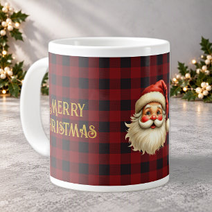 Name, Santa Claus Black & Red Buffalo Check Jumbo Large Coffee Mug