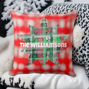 Name script celestial star plaid red green white cushion