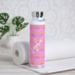 Name script colourful rainbow pattern personalised water bottle<br><div class="desc">Modern watercolor pastel rainbow pattern bright pink water bottle personalised with your name in trendy handwritten signature script calligraphy.          Can be a cute keepsake gift for a birthday,  Sweet 16,  wedding,  or bridal shower.</div>