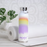 Name script colourful rainbow personalised water bottle<br><div class="desc">Modern watercolor pastel rainbow unicorn colours water bottle personalised with your name in trendy purple handwritten signature script calligraphy.          Can be a cute keepsake gift for a birthday,  Sweet 16,  wedding,  or bridal shower.</div>