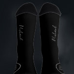Name script personalised black wedding favour socks<br><div class="desc">Elegant modern simple black and white father or brother of the bride / groomsmen socks personalised with his name in trendy signature style calligraphy script.</div>