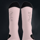 Name script personalised pink black wedding socks<br><div class="desc">Elegant chic light pink and black mother of the bride / mother of the groom / bridal shower team bride socks personalised with her name in chic signature style calligraphy script.</div>