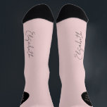 Name script personalised pink black wedding socks<br><div class="desc">Elegant chic light pink and black mother of the bride / mother of the groom / bridal shower team bride socks personalised with her name in chic signature style calligraphy script.</div>