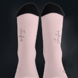 Name script personalised pink wedding favour socks<br><div class="desc">Elegant chic light pink and black bridesmaid / maid of honour / matron of honour bridal shower team bride socks personalised with her name in chic signature style calligraphy script.</div>