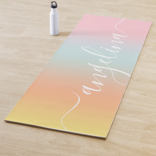 Name Script Text Gradient Ombre Orange Pink Blue Yoga Mat