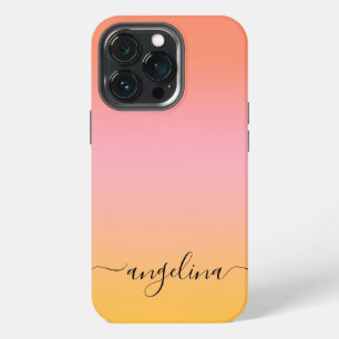 Name Script Text Monogram Gradient Ombre Orange iPhone 13 Pro Case