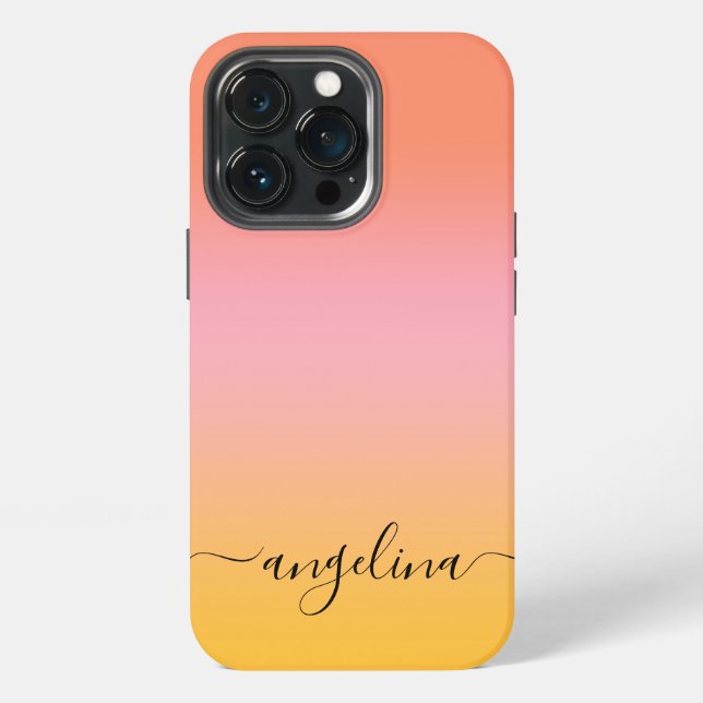 Name Script Text Monogram Gradient Ombre Orange iPhone Case (Back)