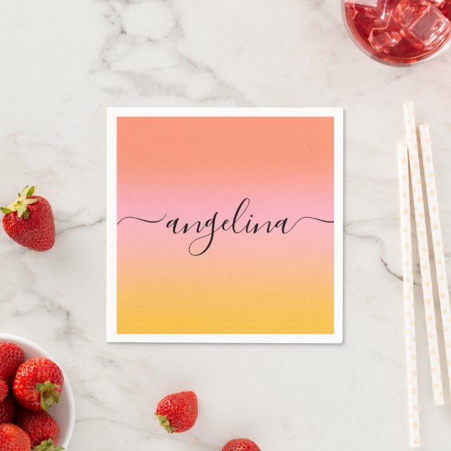 Name Script Text Monogram Gradient Ombre Orange   Napkin (Insitu)