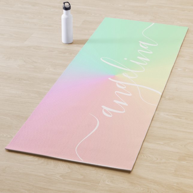 Name Script Text Muted Gradient Ombre Rainbow Yoga Mat (In Situ)