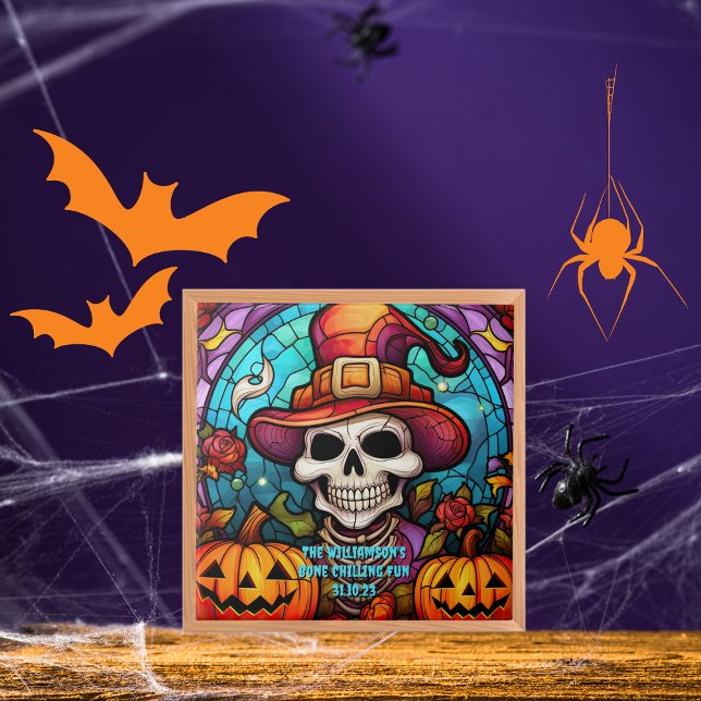 Name Sentiment Year Spooky Skeleton Halloween Ceramic Tile (Creator Uploaded)