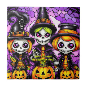 Name Sentiment Year Spooky Skeleton Witch Family Ceramic Tile