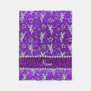name silver fairy gold stars indigo purple glitter fleece blanket