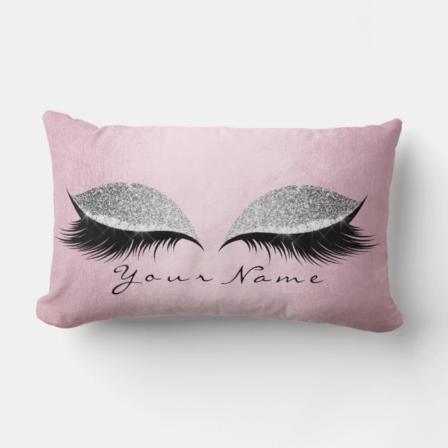 Name Silver Glitter Black Eyes Pink Makeup Lashes Lumbar Cushion (Front)