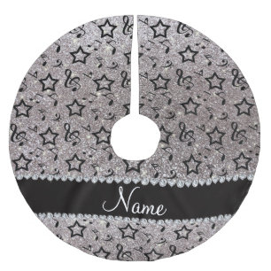 Name silver glitter music notes stars brushed polyester tree skirt