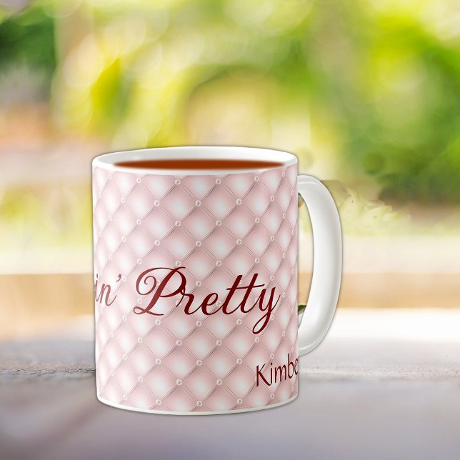 Name, Sippin' Pretty Pink Tufted 11oz Coffee Mug (Creator Uploaded)