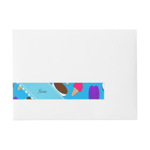 Name sky blue ice cream cones sandwiches popsicles wraparound address label