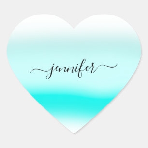 Name Small Business Thank Blue Ocean Ombre Pastels Heart Sticker