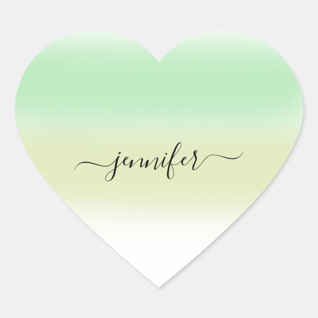 Name Small Business Thank Mint Green Ombre Pastels Heart Sticker (Front)