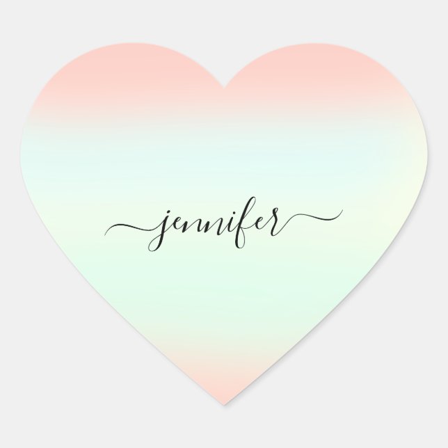 Name Small Business Thank Mint Green Rose Pastels Heart Sticker (Front)