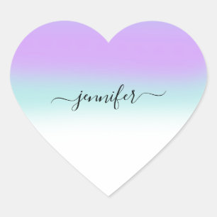 Name Small Business Thank Purple Blu Ombre Pastels Heart Sticker