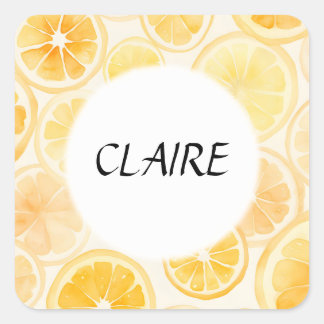 Name Soft  Oranges and Lemons Watercolor Pattern Square Sticker