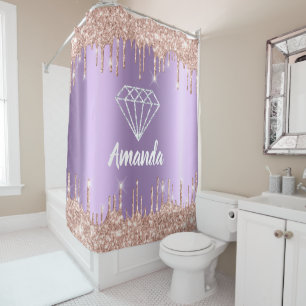 Name Sparkly Glitter Drips Rose VioletPurple Bride Shower Curtain
