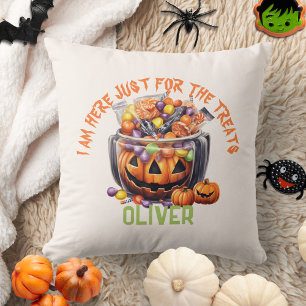 Name Spooky Orange Purple Pumpkin Halloween Treats Cushion