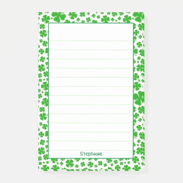 Name:  St Patrick's Green Random Shamrock Pattern Post-it Notes (Front)