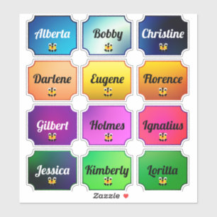 Name Sticker Set Beautiful Colours With Cute Face