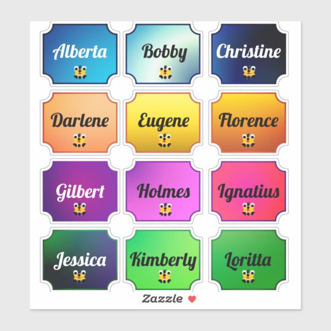 Name Sticker Set Beautiful Colours With Cute Face  (Sheet)